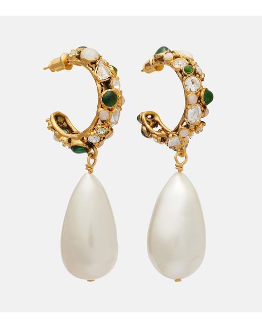 Saint Laurent White Embellished Drop Earrings