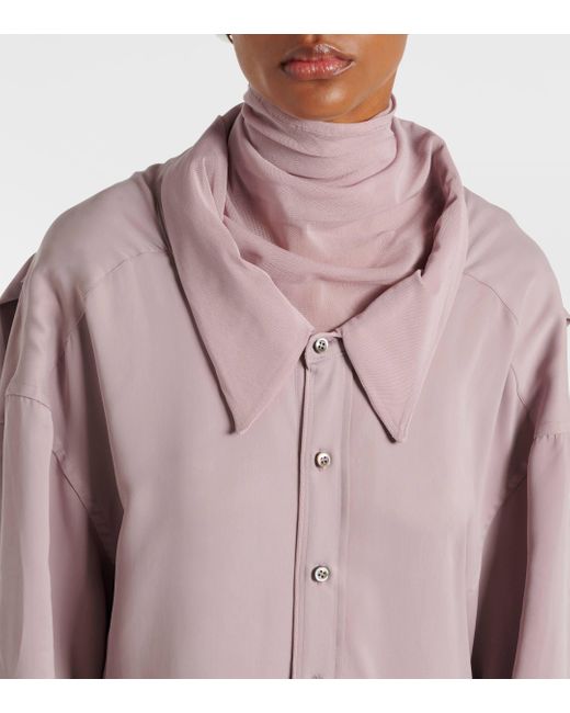 Y. Project Pink Turtleneck Mesh-Trimmed Shirt Dress