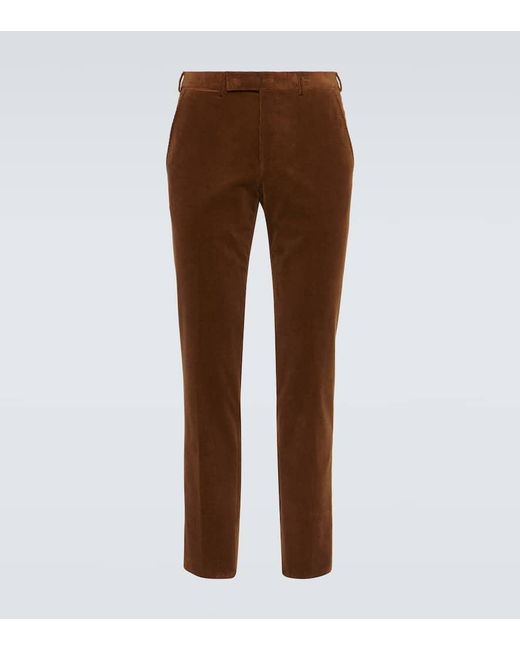 Zegna Brown Cotton And Cashmere Corduroy Slim Pants for men