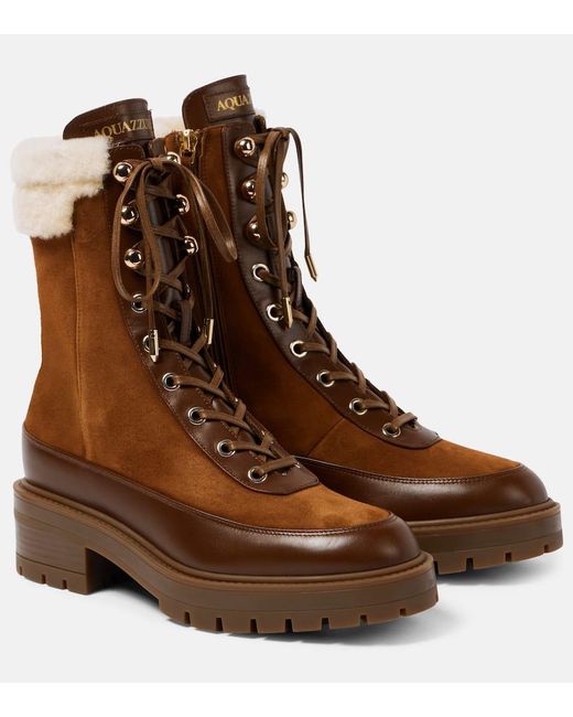 Aquazzura Brown Very Cortina Suede Lace-Up Boots