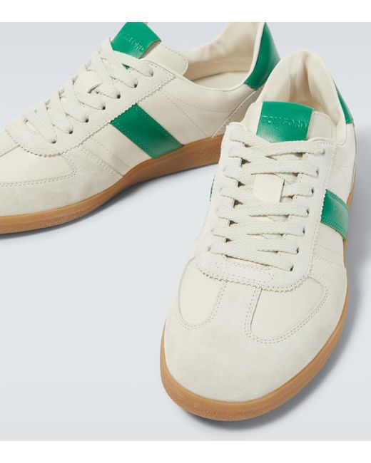 Tom Ford Suede-Trimmed Leather Sneakers in Green for Men | Lyst
