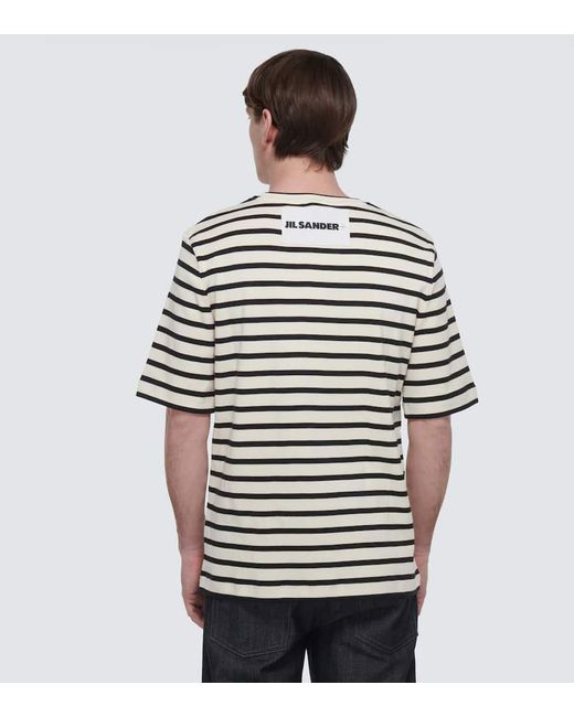 T-shirt in cotone a righe di Jil Sander in White da Uomo