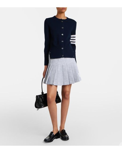 Thom Browne Gray Pleated Cotton-Blend Tweed Miniskirt