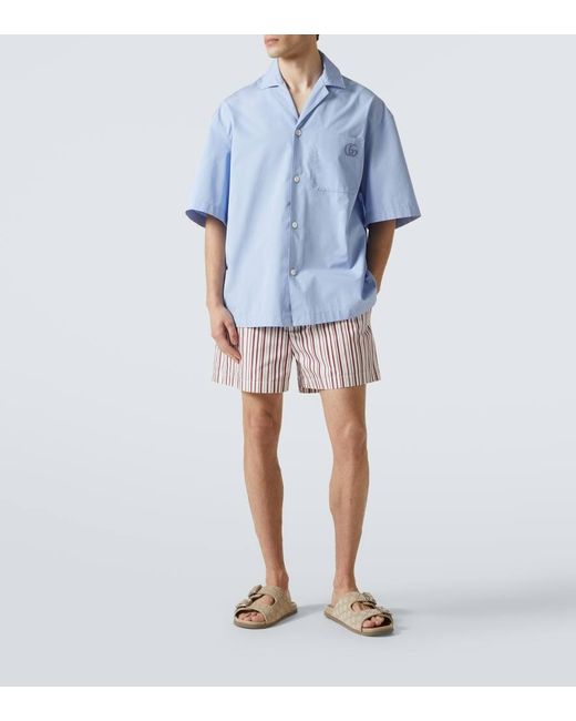Gucci Blue Double G Cotton Poplin Bowling Shirt for men
