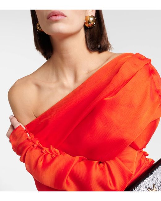 Robe asymetrique en soie Saint Laurent en coloris Orange