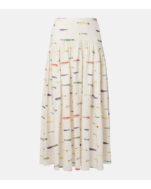 Staud Natural Procida Printed Linen Maxi Skirt