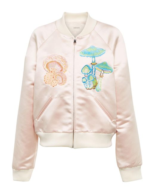 Rodarte Pink Embroidered Satin Bomber Jacket
