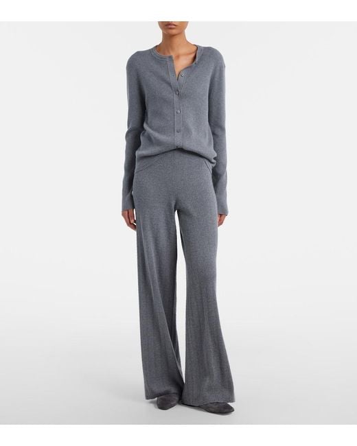 Lisa Yang Gray Abeena Ribbed-Knit Cotton And Cashmere Cardigan