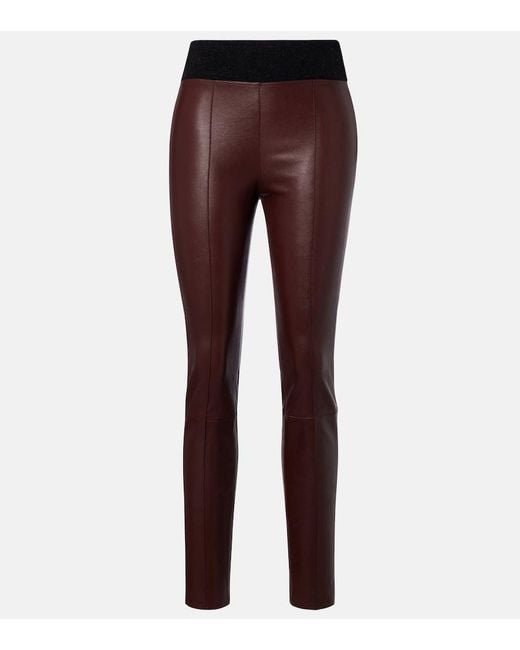 Brunello Cucinelli Purple Wool-Trimmed Leather Slim Pants