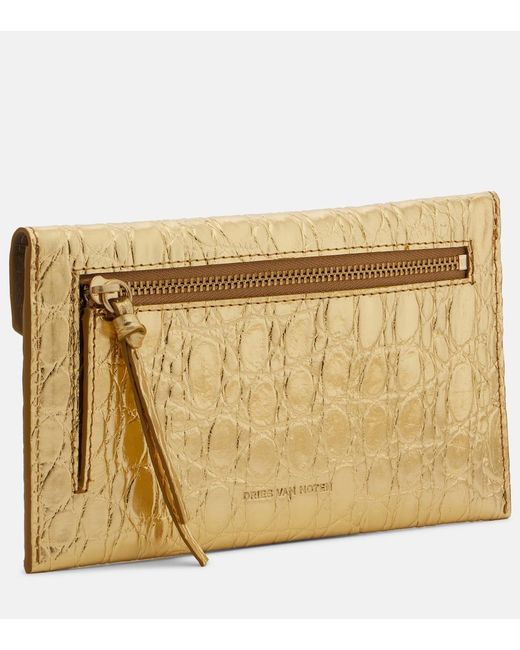 Dries Van Noten Embossed Metallic Leather Clutch