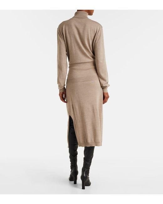 Lemaire Natural Turtleneck Wool-Blend Midi Dress