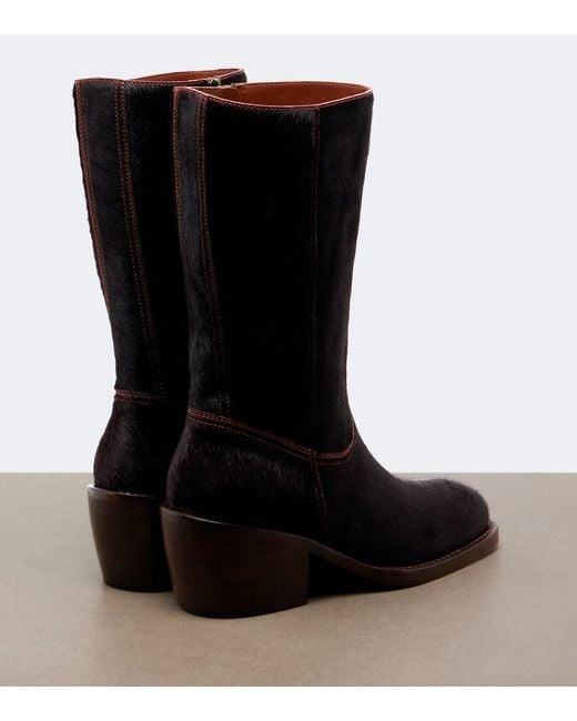 Dries Van Noten Black Calf Hair Mid-Calf Boots