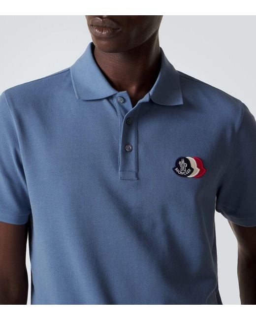 Polo De Pique De Algodon Con Logo Moncler de hombre de color Blue