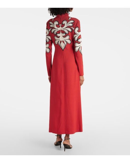 LaDoubleJ Red Halle Printed Satin Midi Dress