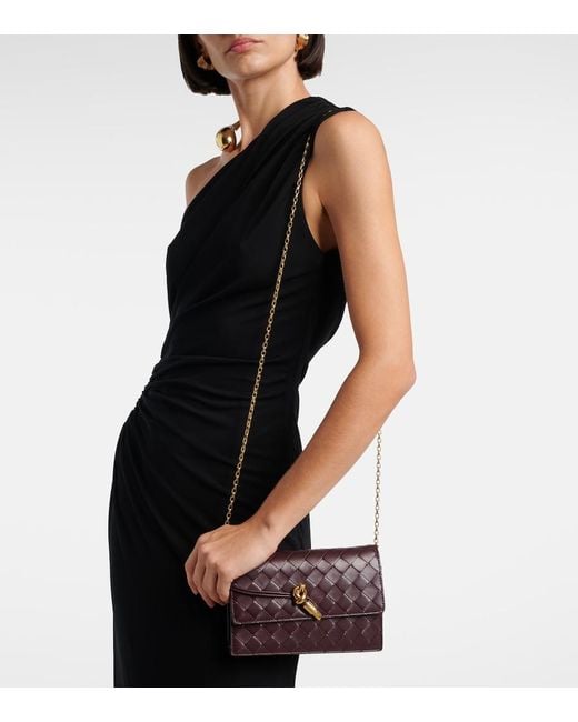 Bottega Veneta Purple Andiamo Intrecciato Leather Wallet On Chain