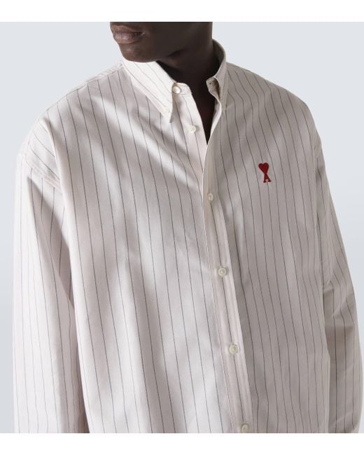 AMI White Striped Cotton Oxford Shirt for men