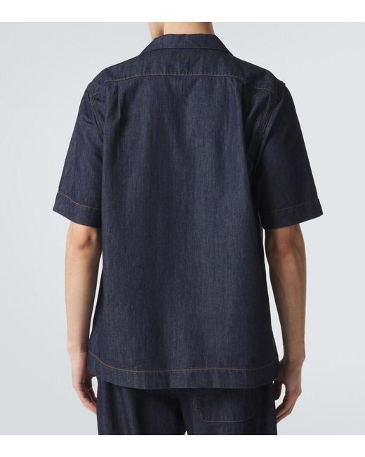 Dries Van Noten Blue Cotton Denim Bowling Shirt for men