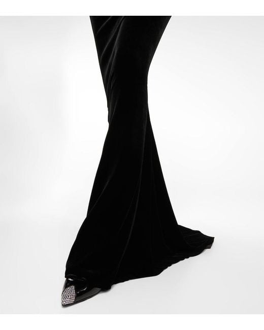 Alessandra Rich Black Deep Neckline Velvet Long Dress