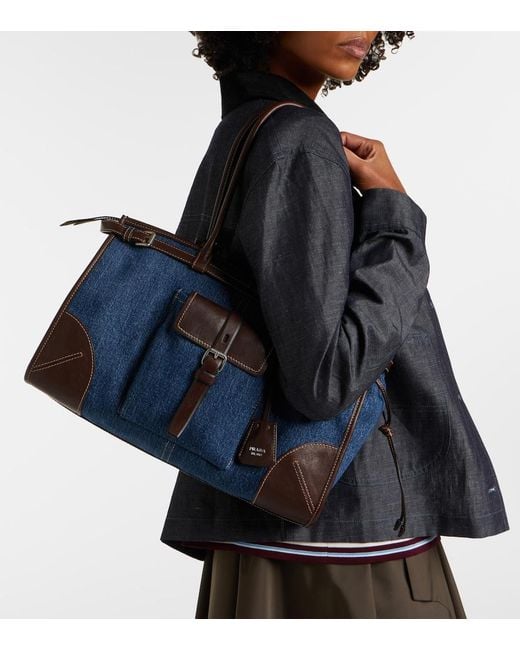 Prada Blue Bonnie Large Denim Shoulder Bag