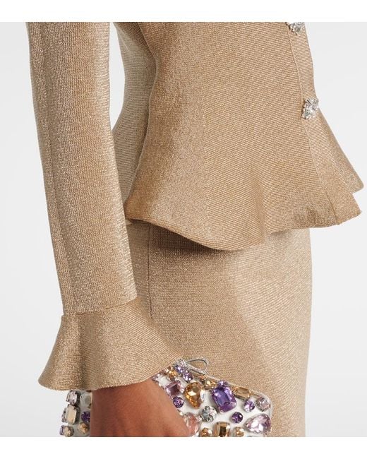 Self-Portrait Natural Crystal-Embellished Peplum Lame Maxi Dress