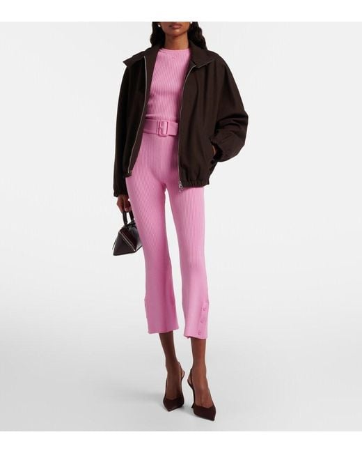 Courreges Pink Belted Ribbed-Knit Capri Pants