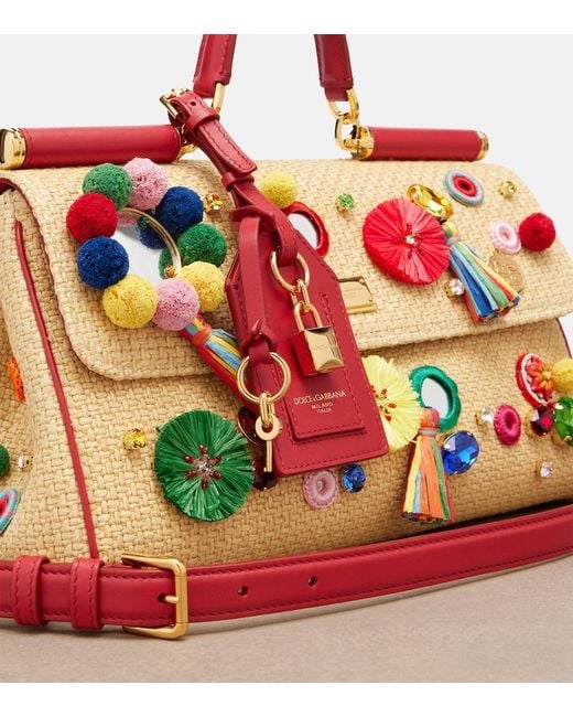 Dolce & Gabbana Red Sicily Medium Embellished Top-Handle Bag