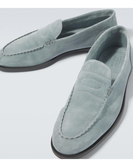 John Lobb Blue Pace Suede Loafers for men