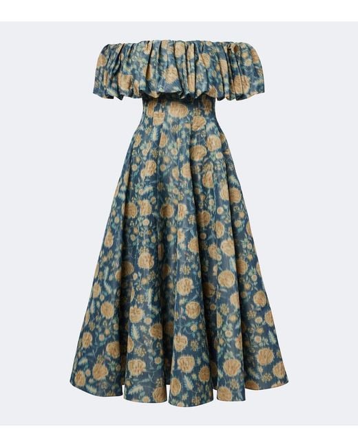 Markarian Green Freesia Floral Off-Shoulder Bustier Dress