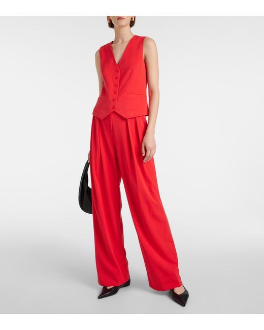 Staud Red Luisa Pleated Wide-Leg Pants