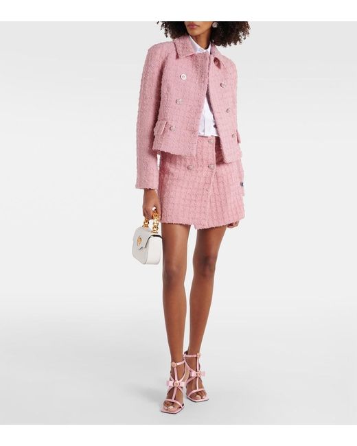 Versace Pink Double-Breasted Boucle Tweed Jacket