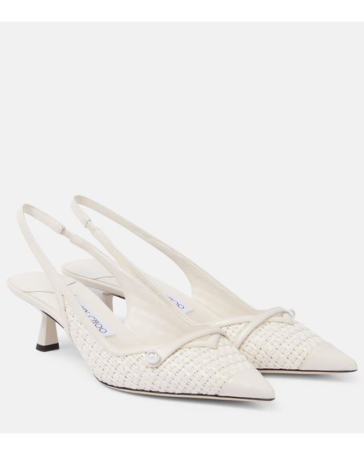 Jimmy Choo White Amita 45 Woven Slingback Pumps