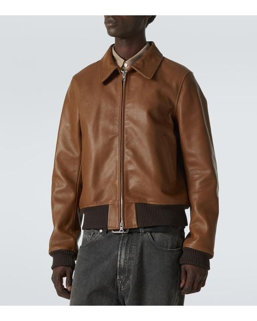Our Legacy Brown Pharos Leather Bomber Jacket for men