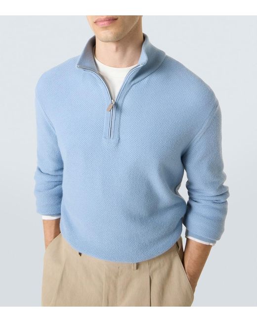 Zegna Blue Cashmere Mockneck Sweater for men