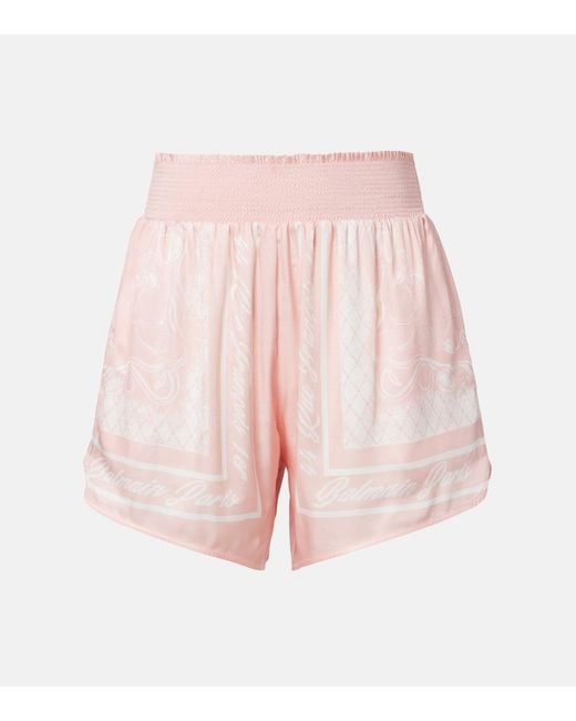 Balmain Pink Printed Satin Shorts