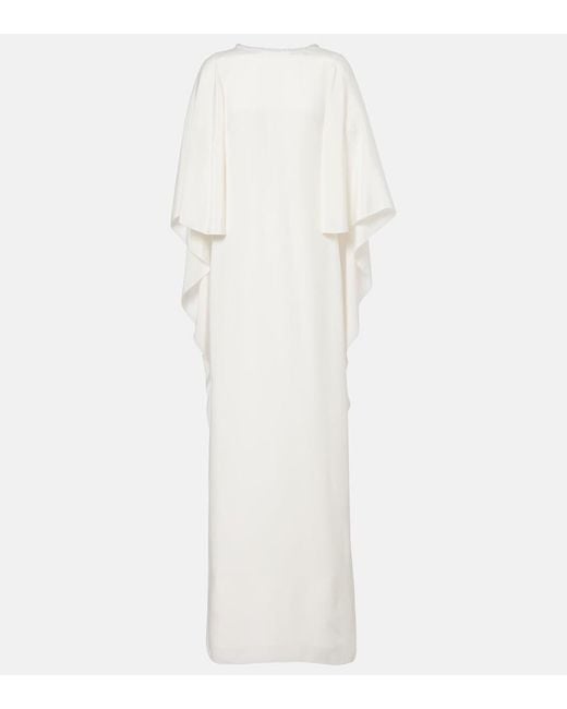 Max Mara White Poker Cape-Detail Silk Gown