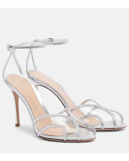 Gianvito Rossi White Isabel 95 Embellished Suede And Pvc Sandals