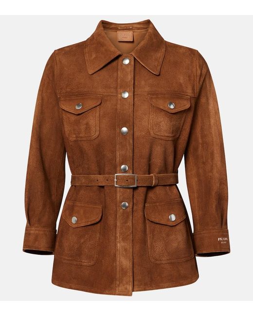 Prada Brown Hemdjacke Aus Veloursleder