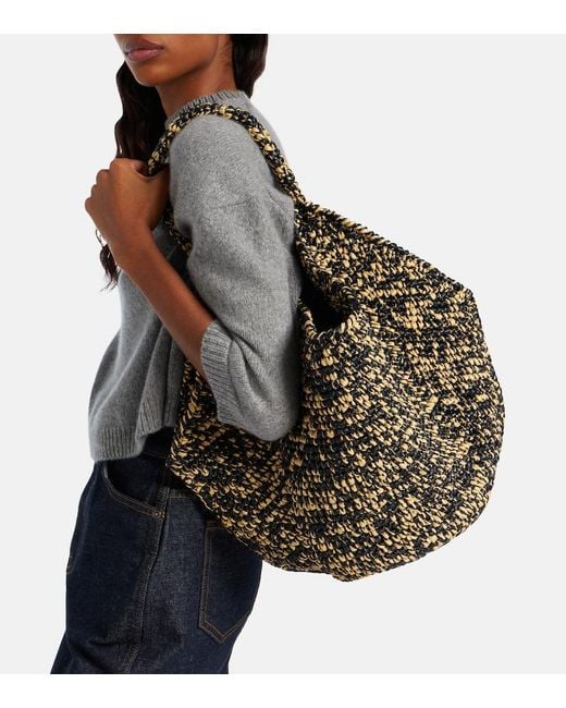 Khaite Black Lotus Medium Raffia Tote Bag