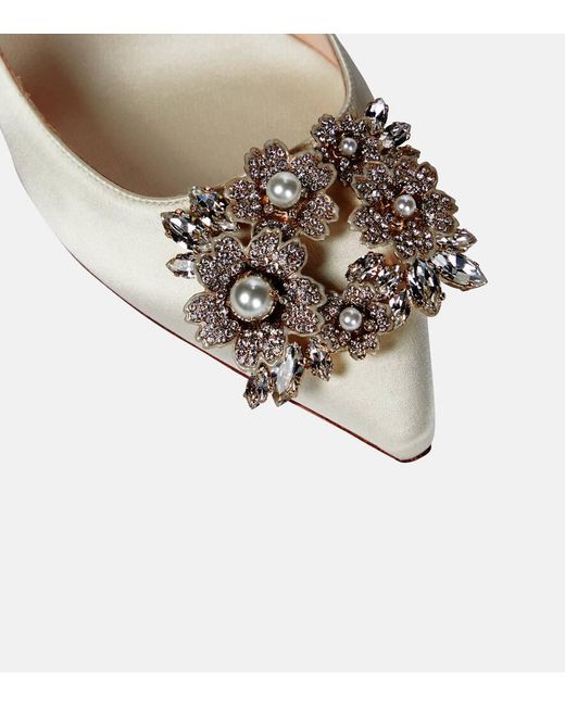 Roger Vivier White Rv Bouquet 85 Embellished Satin Pumps