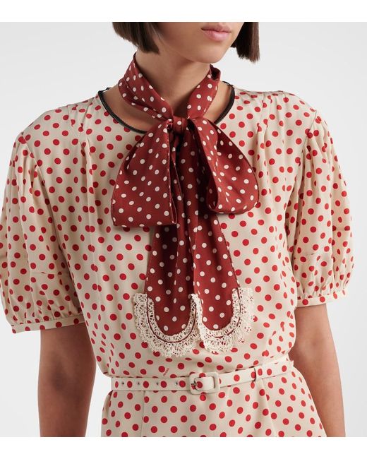 Prada Pink Scarf-Detail Polka-Dot Silk Midi Dress