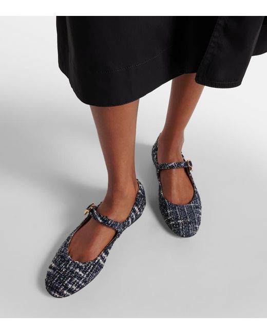 Gianvito Rossi Mary Ribbon Boucle Mary Jane Flats in Black | Lyst UK