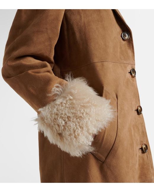 Rixo Brown Cienna Embroidered Suede Coat