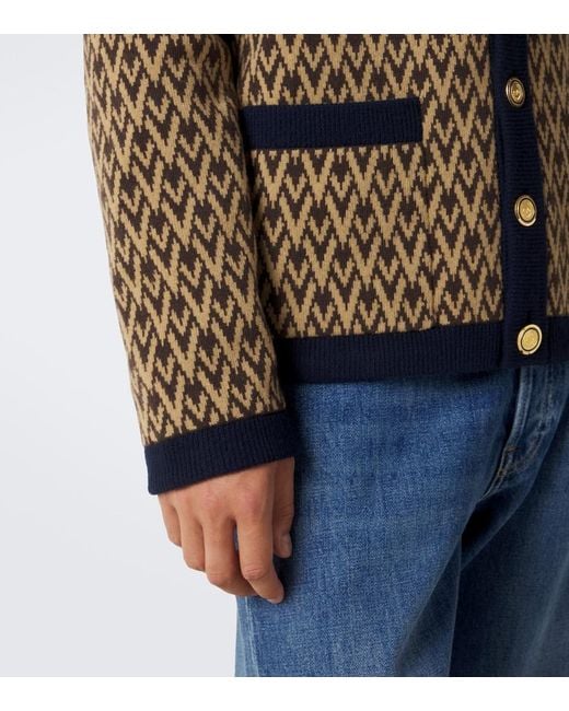 Valentino Brown Toute La V Jacquard Virgin Wool Cardigan for men