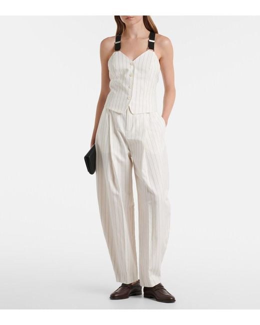 Ralph Lauren White Harlo Striped Cotton, Linen And Wool Pants