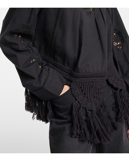 Isabel Marant Black Severine Open-Knit Macrame Cotton Blouse