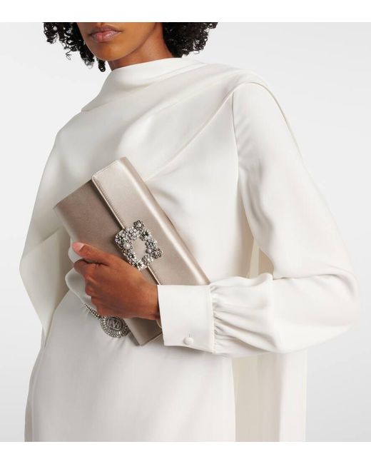 Roger Vivier Gray Envelope Embellished Satin Clutch