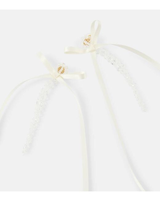 Simone Rocha White Drip Bow-embellished Crystal Drop Earrings