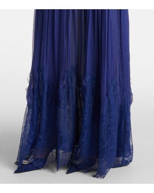 Robe Longue Renia En Dentelle Costarellos en coloris Blue