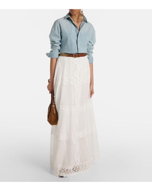 Ralph Lauren White Maxirock Malti Aus Baumwolle Und Seide