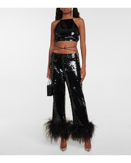 Magda Butrym Black Sequined Halterneck Crop Top